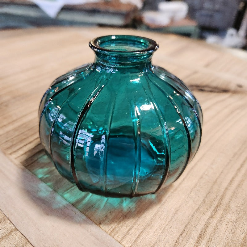Round Colored Glass Vase-teal