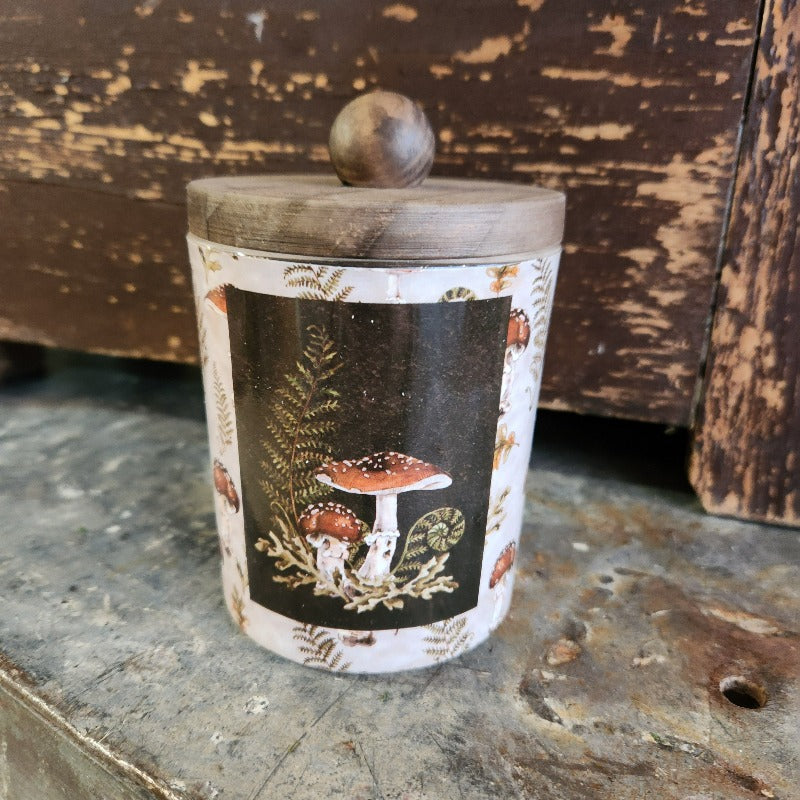 glass-mushroom-jar with wood lid