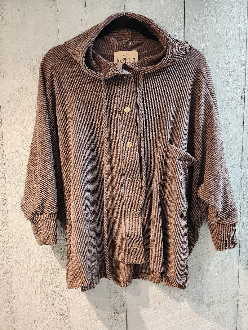 copper ribbed dolman hoodie with buttons