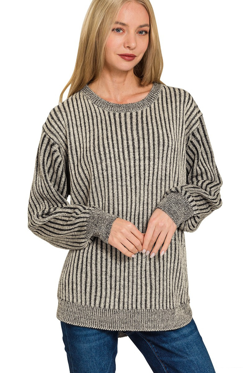 Curved Hem Two Tone Sweater