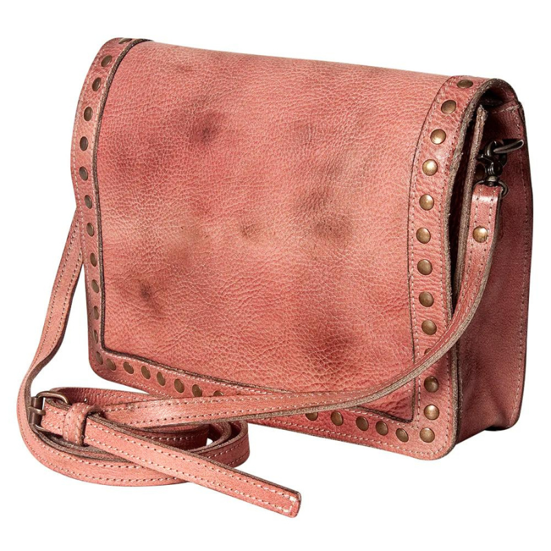 Leather Studded Fold-Over Crossbody