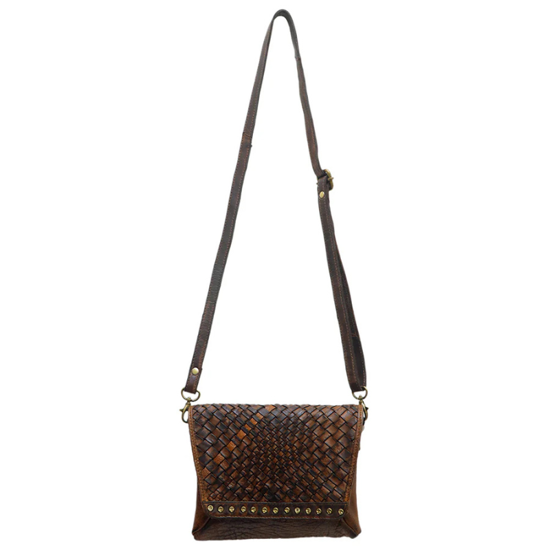 Leather Studded Weave Crossbody