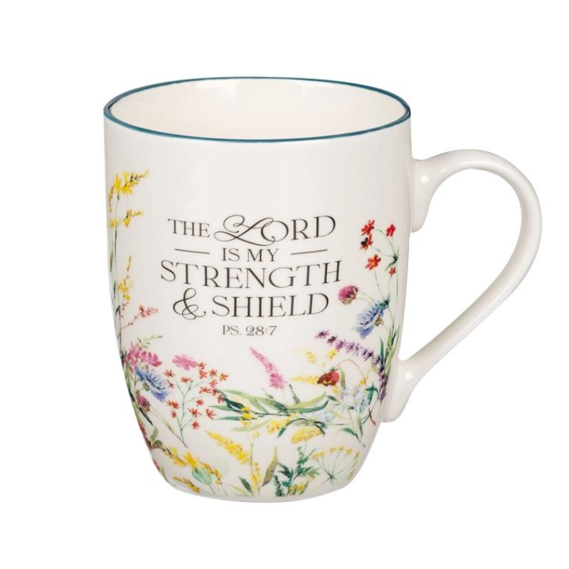 floral-mug the lord is my strength and shield