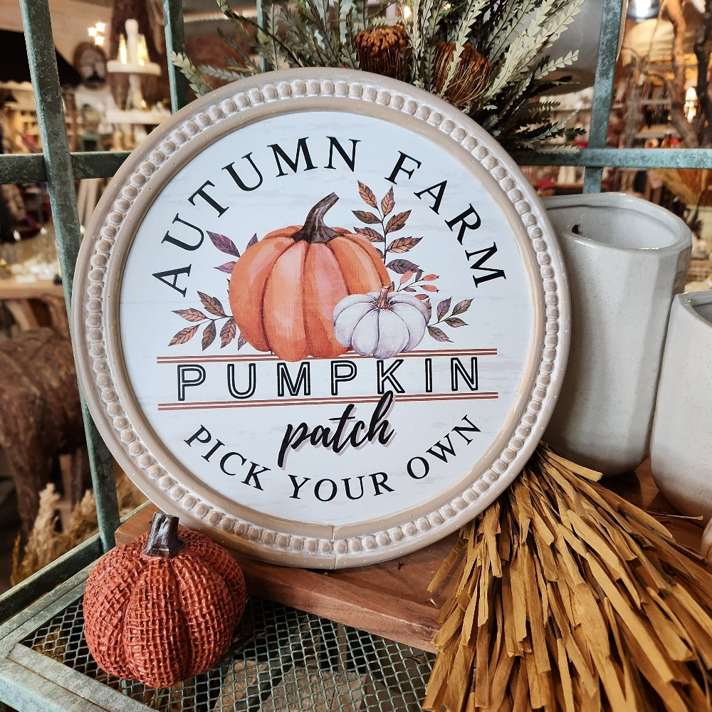 Autumn farm round wood sign