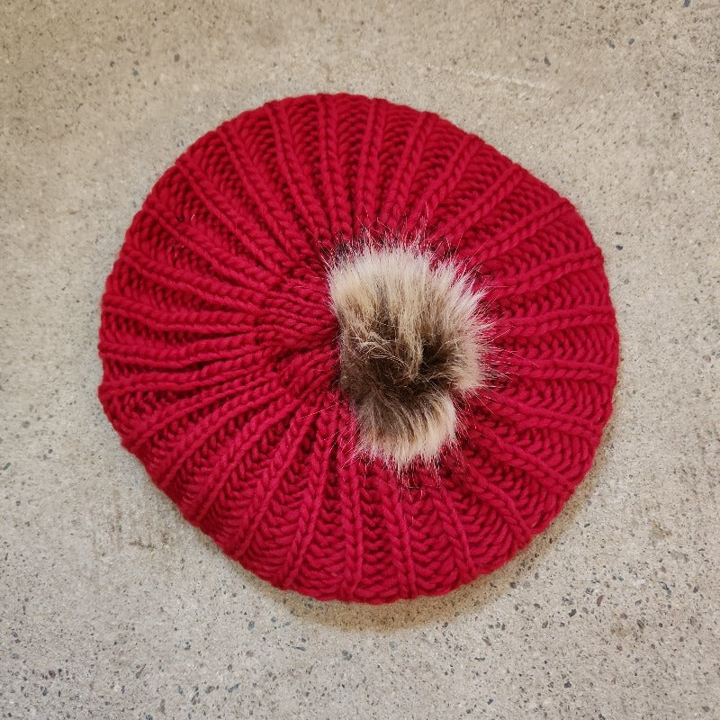 crochet knit beret red