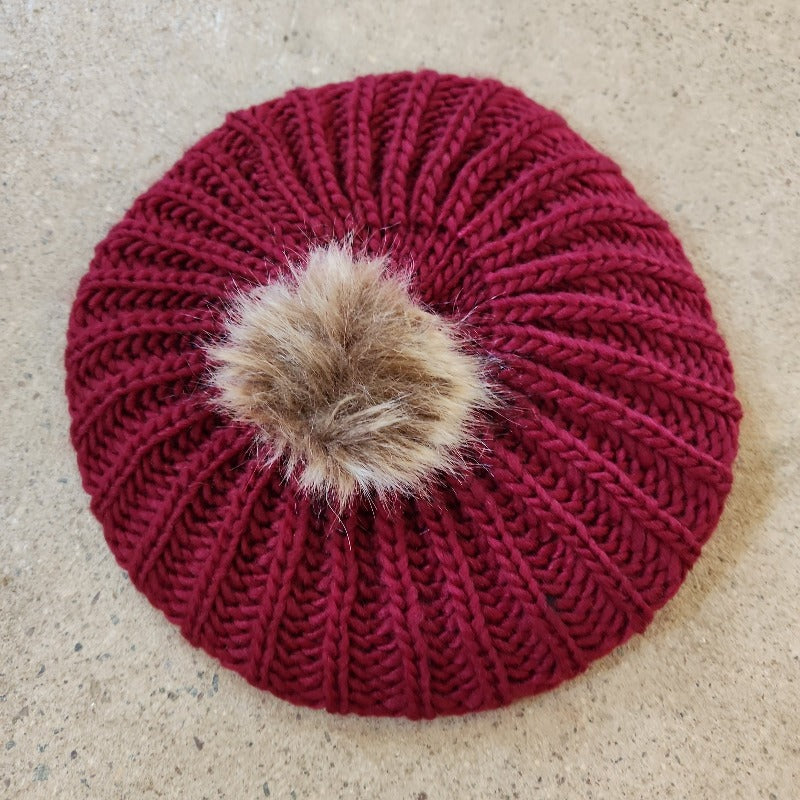 crochet knit beret burgundy