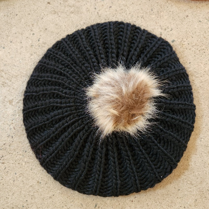 crochet knit beret black