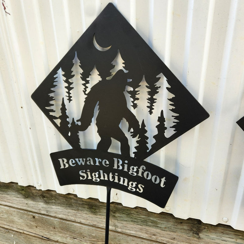 Metal Bigfoot Yield/Warning Sign Garden Stake-beware-bigfoot-sightings