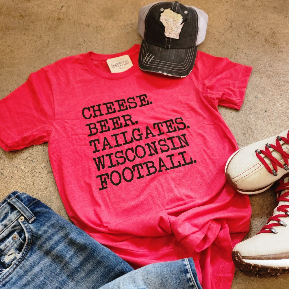 Cheese Beer WI Football Tee-heather-red