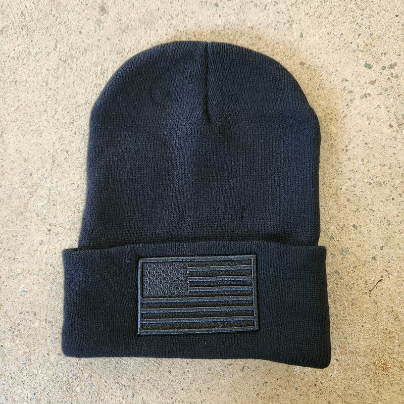 flag beanie black with black patch