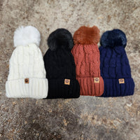 cable knit sherpa lined hats