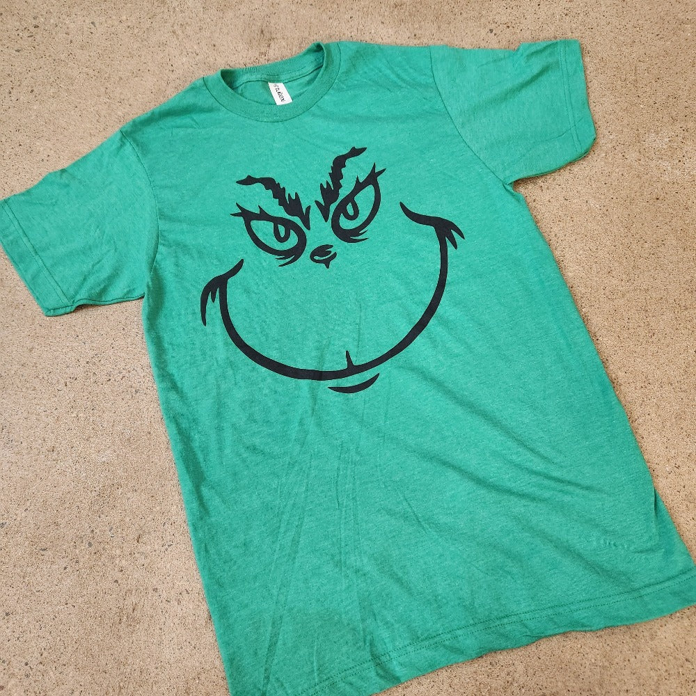 grinch-face-graphic tee