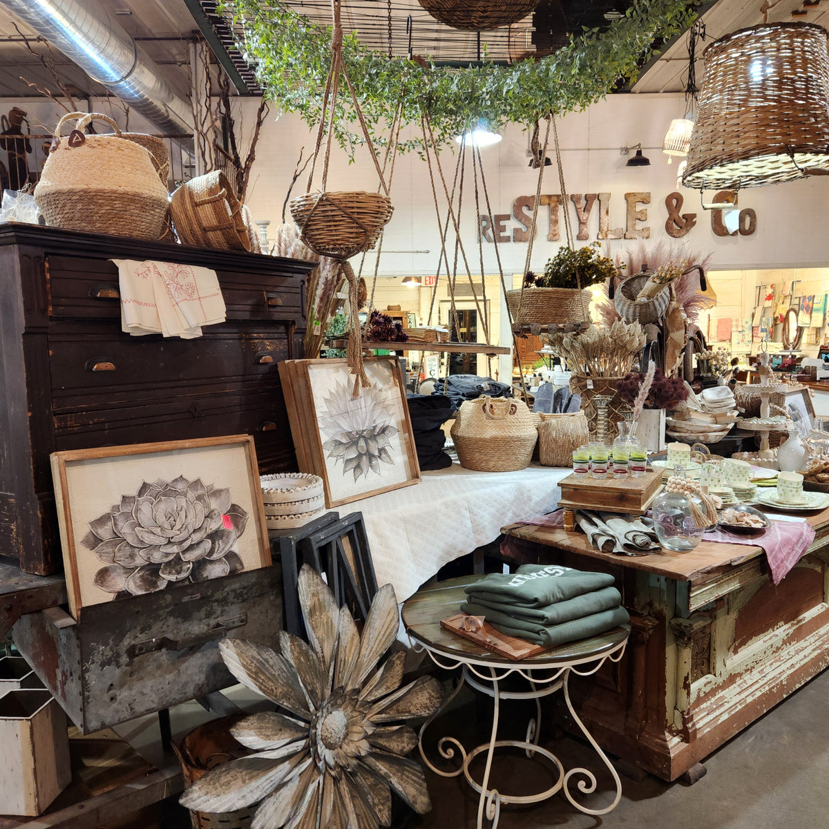 Home decor, florals, baskets, furniture in ReStyle Pole Shed