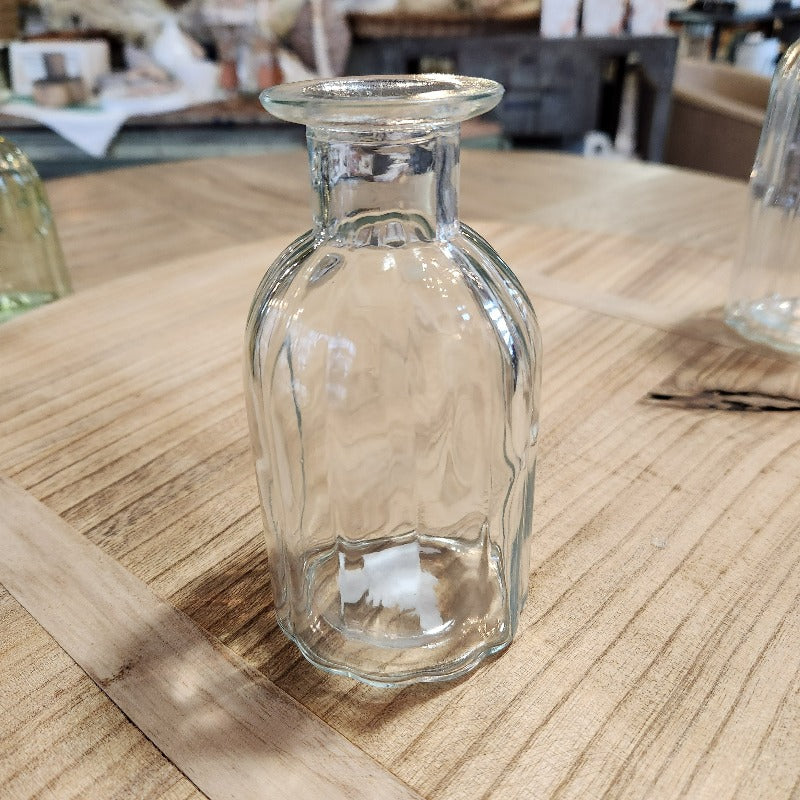 Ribbed Glass Bottle Vase- short clear