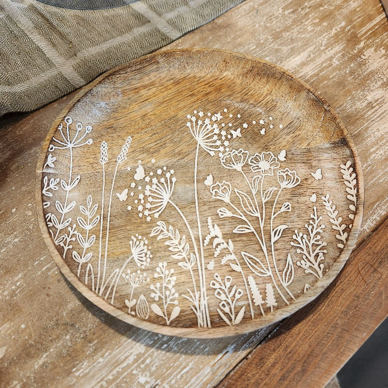 round flower carved dish