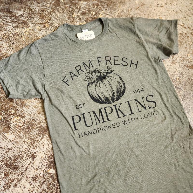 farm fresh pumpkins tee in olive