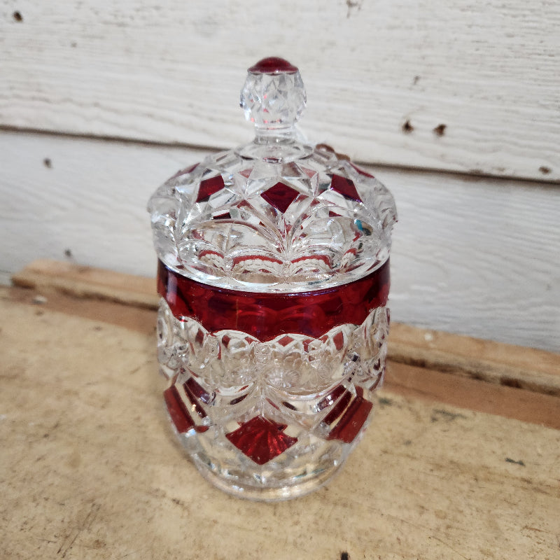 Ruby Flash Cut Glass Candy Dish