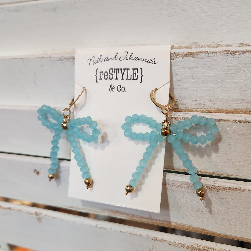Beaded Bow Dangle Earrings