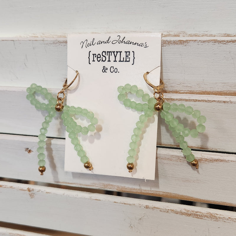 Beaded Bow Dangle Earrings