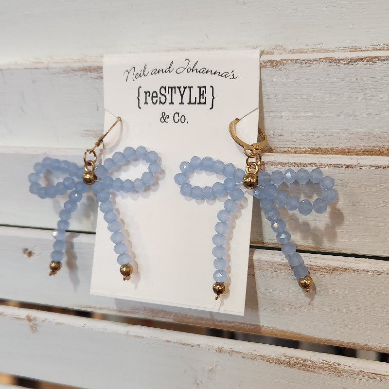 Beaded Bow Dangle Earrings