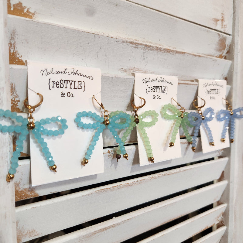 Beaded Bow Dangle Earrings