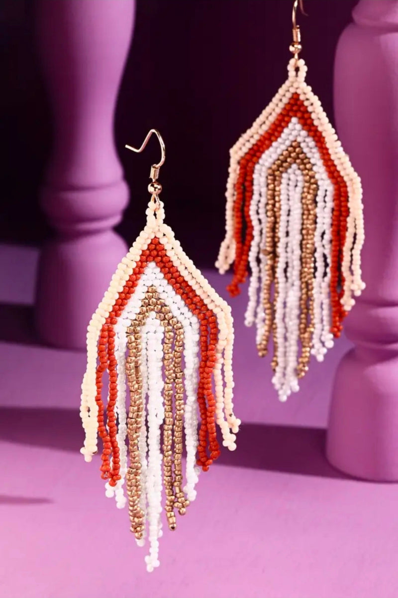 Beaded Stripe Fringe Earrings