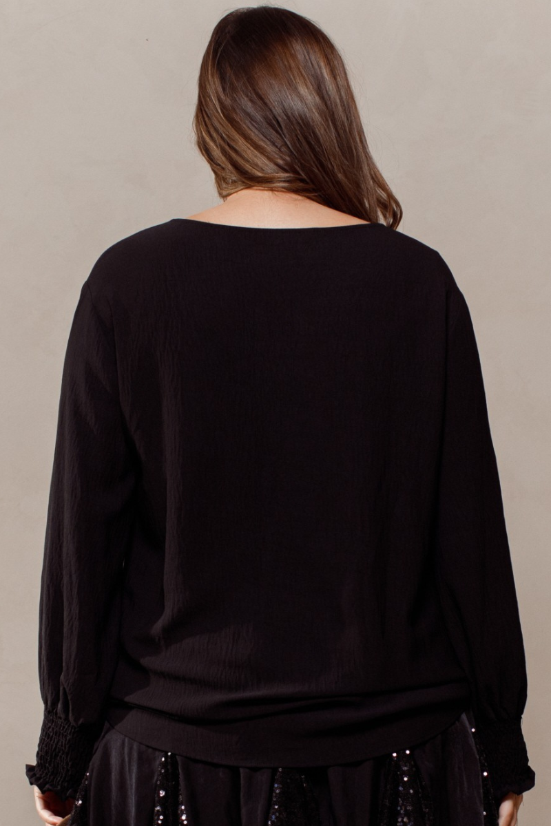 Black Boat Neck Top