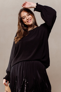 Black Boat Neck Top