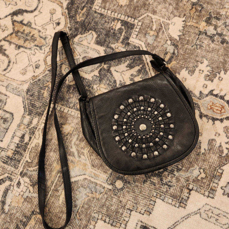 Black Leather Studded Crossbody