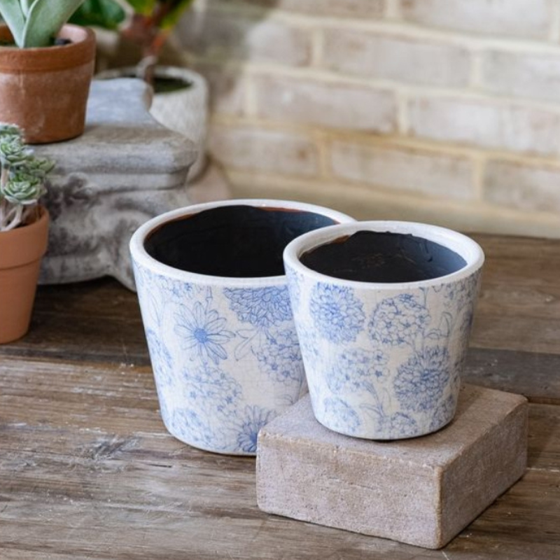 Blue Floral Garden Pot