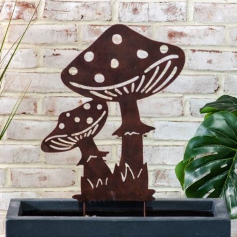 Bronze Whimsy Mushrooms Stake