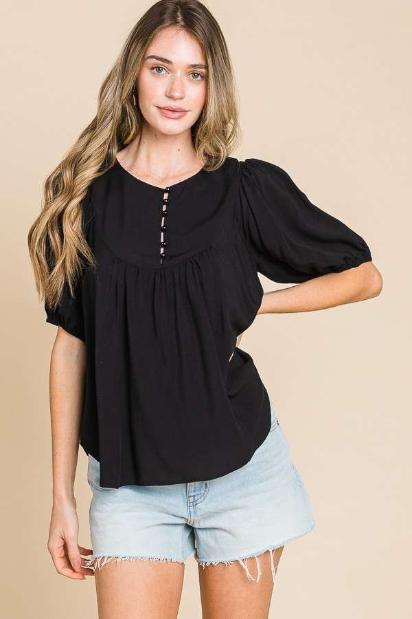 Button Up Peasant Top