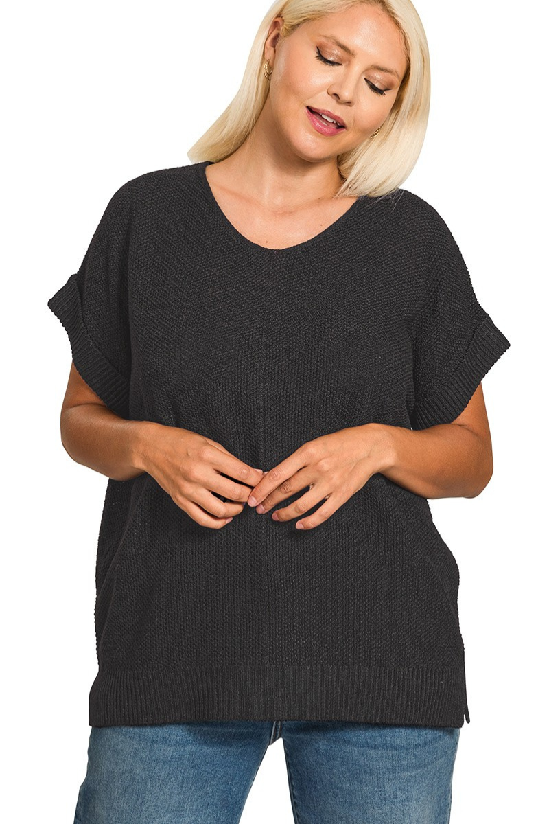 Center Seam Short Sleeve Sweater