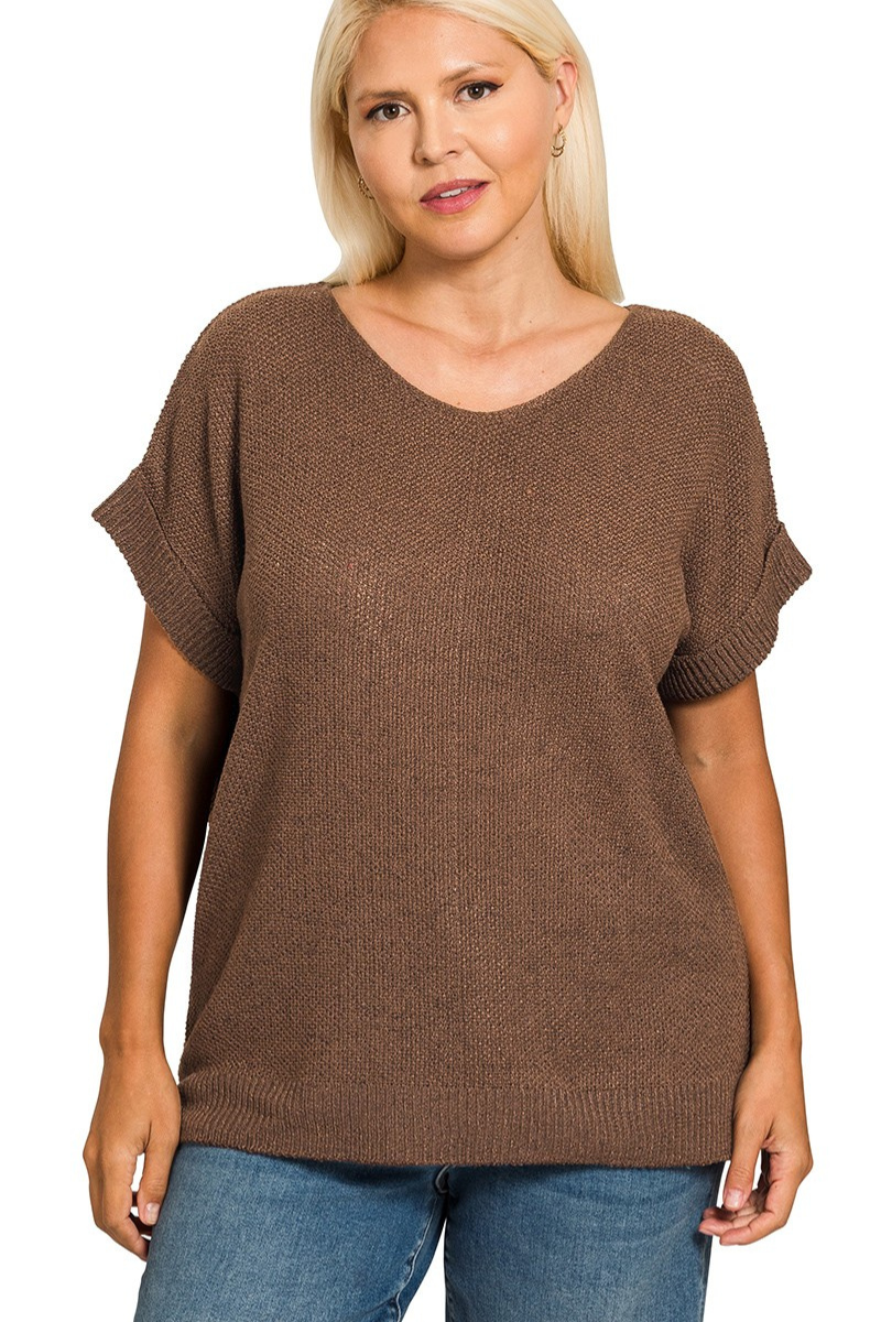 Center Seam Short Sleeve Sweater