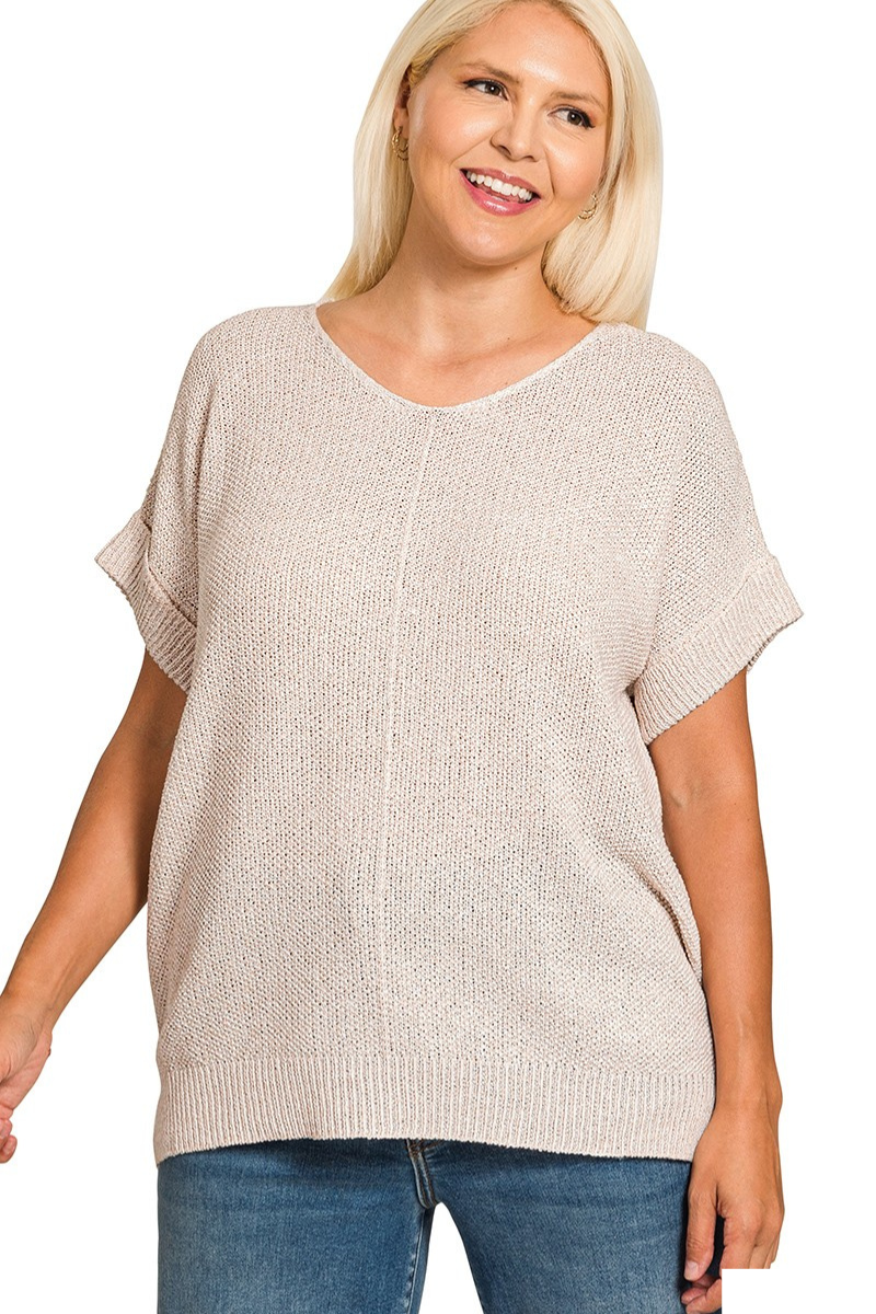Center Seam Short Sleeve Sweater