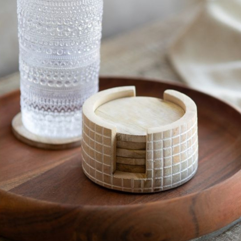 Check Pattern Wood Coaster Set