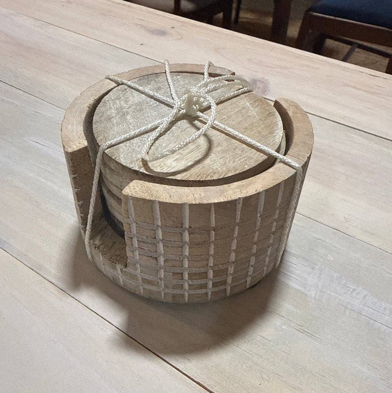 Check Pattern Wood Coaster Set
