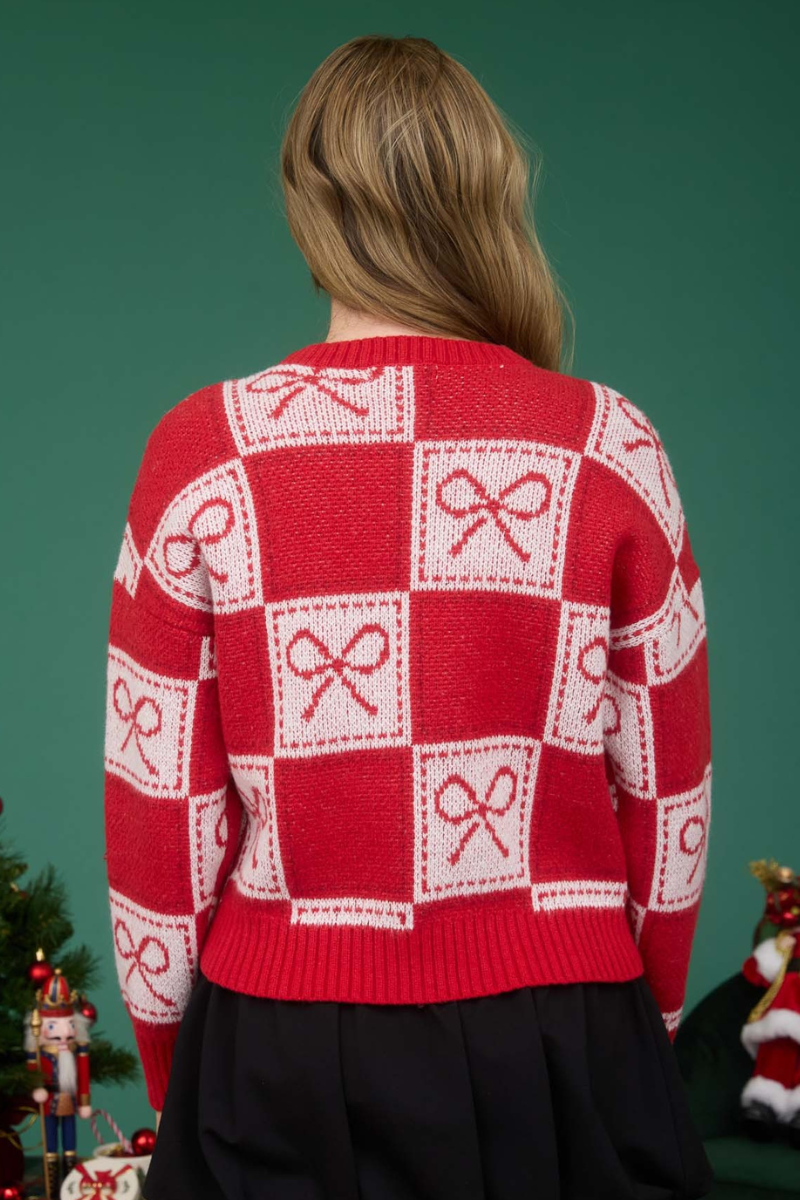 Checkered Bow Knit Sweater