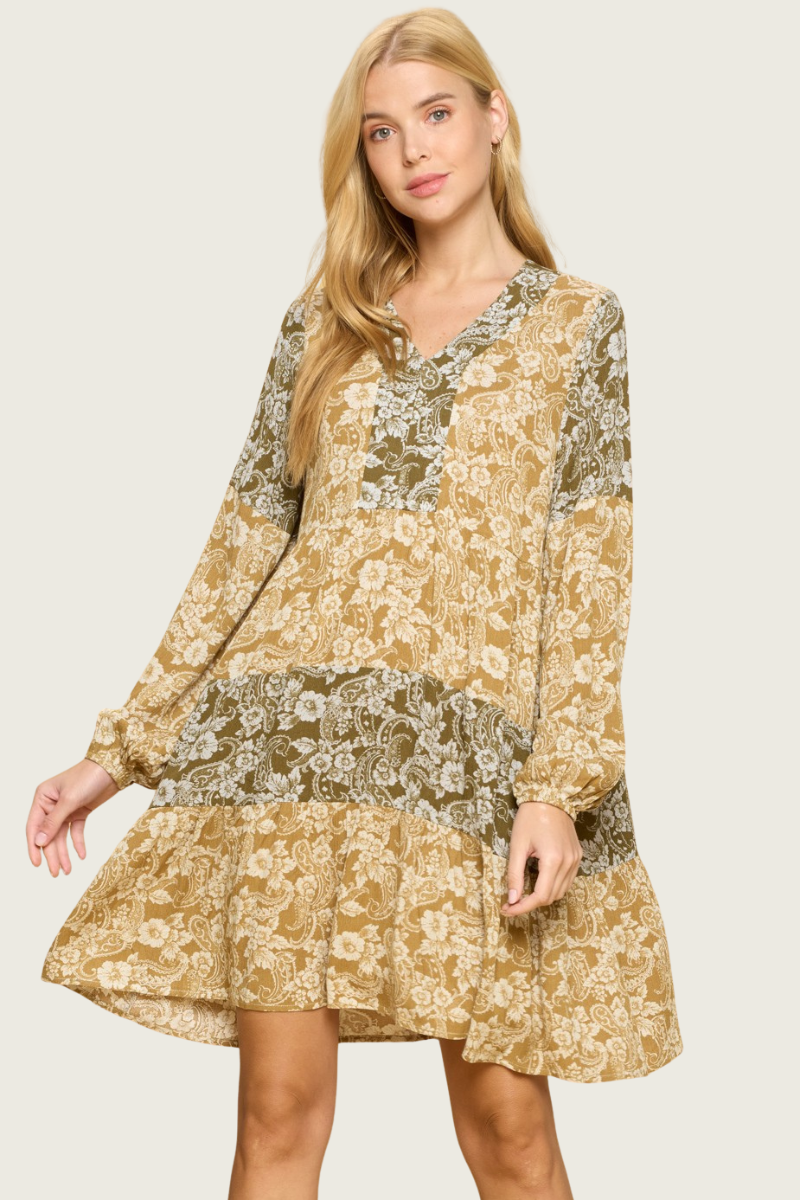 Colorblock Floral Dress