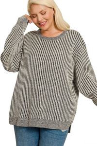 Curved Hem Two Tone Sweater