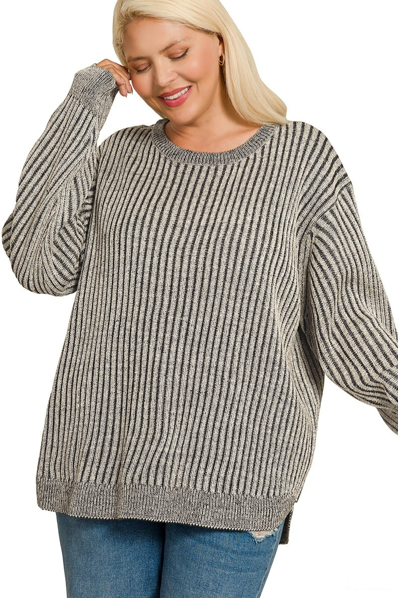 Curved Hem Two Tone Sweater