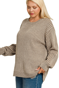 Curved Hem Two Tone Sweater