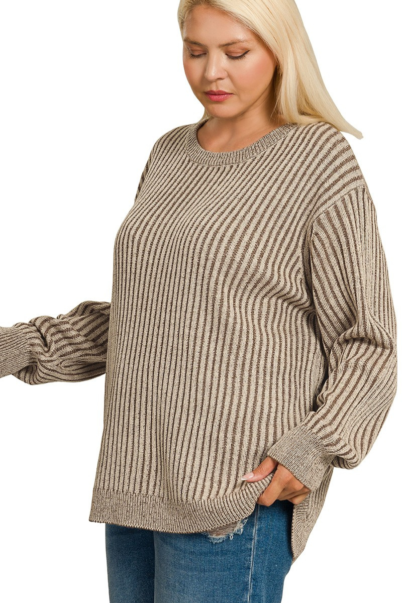 Curved Hem Two Tone Sweater