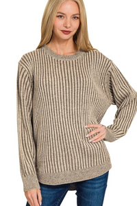 Curved Hem Two Tone Sweater