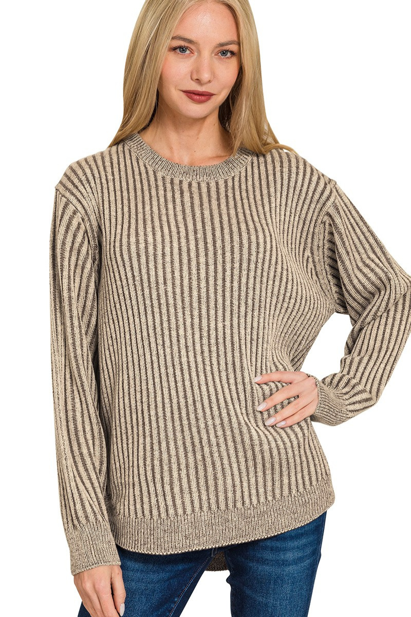 Curved Hem Two Tone Sweater