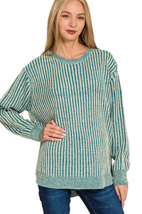 Curved Hem Two Tone Sweater