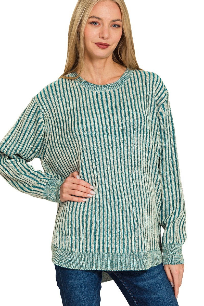 Curved Hem Two Tone Sweater
