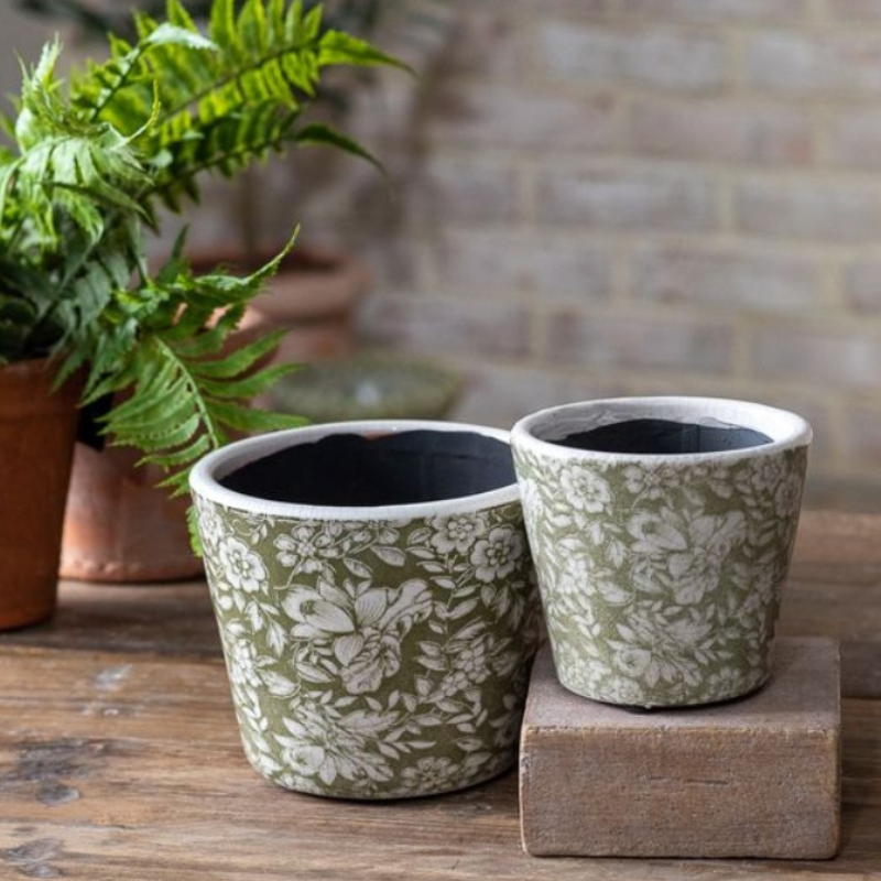 Dark Green Floral Garden Pot