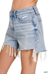 Distressed Hem Denim Shorts