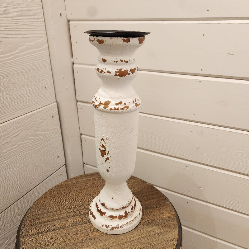 Distressed White Candle Holder